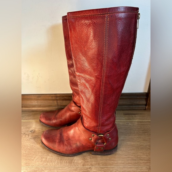 Frye Phillip Tall Harness Boot Red Leather - Picture 1 of 9